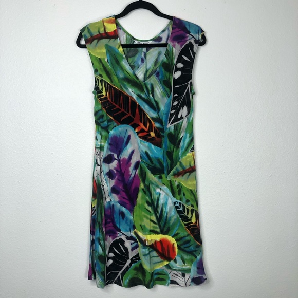 Jams World Jasper print dress casual Hawaiian summer cap sleeve v neck mini - Picture 9 of 9
